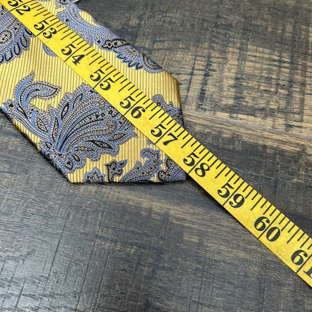JOS. A. BANK Signature Gold Silk Necktie PAISLEY FLORAL Yellow/Blue NWT